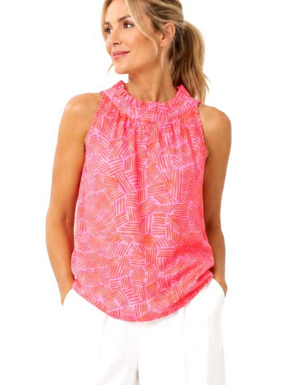 Michelle McDowell Pink Orange Halter Style Top